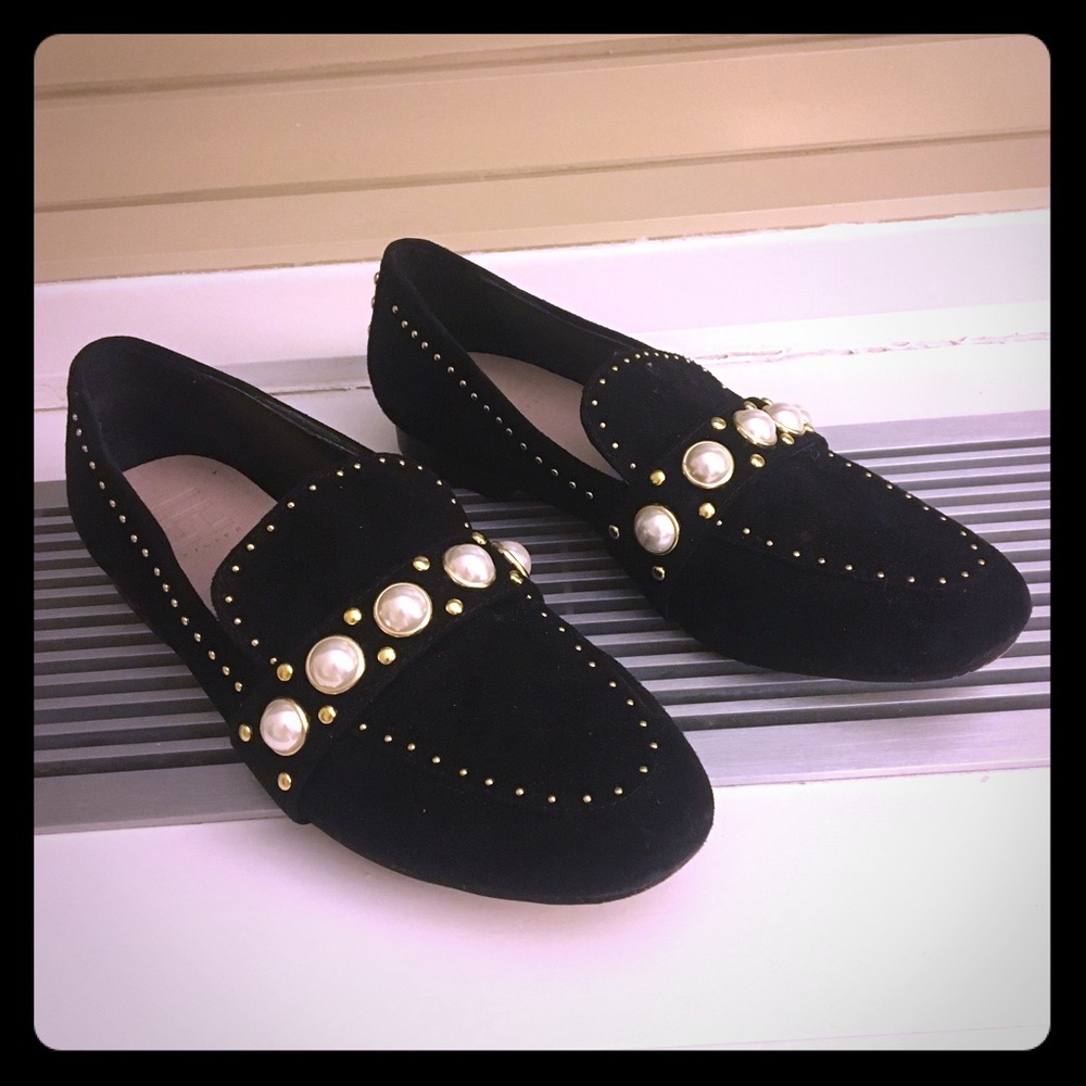 Suede pearl embellished loafer